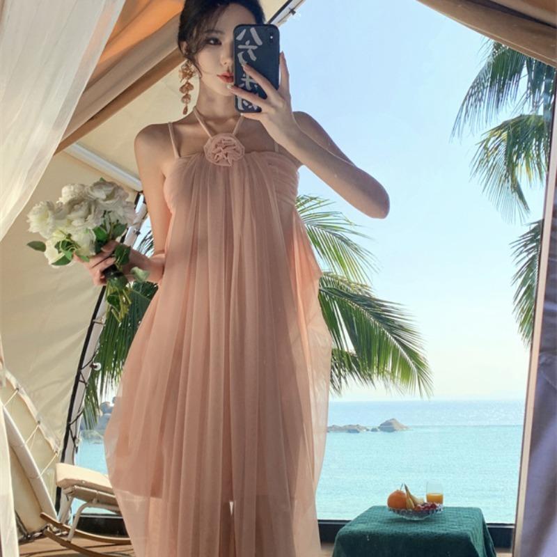 Sommer Neues Reines Verlangen Kleid Hose Meeresurlaub Hautton Netz Fee Trägerrock Mädchen