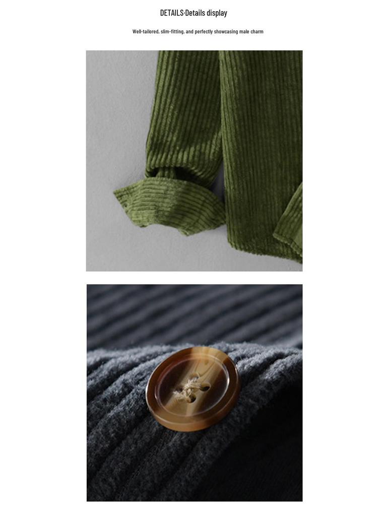 Men's Retro Corduroy Shirt Jacket - Long Sleeve, Casual Spring/Autumn Wear
