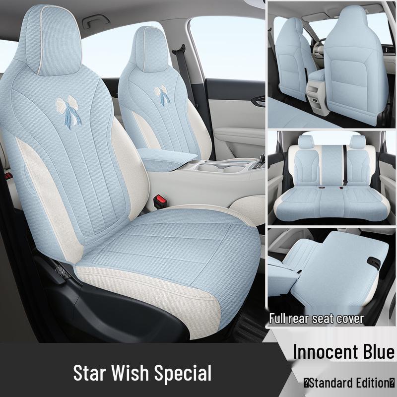 Jixingyuan Cartoon Cute Car Seat Cover - Five-Seater, Breathable Cotton Linen, All-Season Full Coverage Mat. Note: Car Model Year