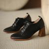Fashion Comfortable Genuine Leather Women's Ankle Boots Elegant Square Toe Thick Heels Pumps Party Lace-up Shoes Woman 2024 New