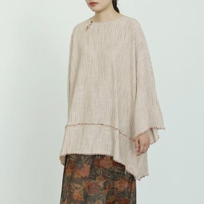 Women Vintage Striped T-Shirts O-Neck Long Sleeve Spring Loose Linen Patchwork Chinese Style T-Shirts