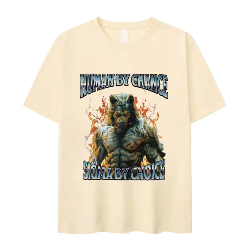 HuUnisex By Chance Sigma By Choice Funny Wolf Meme T Shirts Unisexs Vintage Fashion Cotton Short Sleeve Tshirts Y2k Women Streetwear