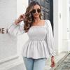 Fashion Blouses for Women Puff Long Sleeve Shirts Square Neck Cute Casual Smocked Tunic Tops