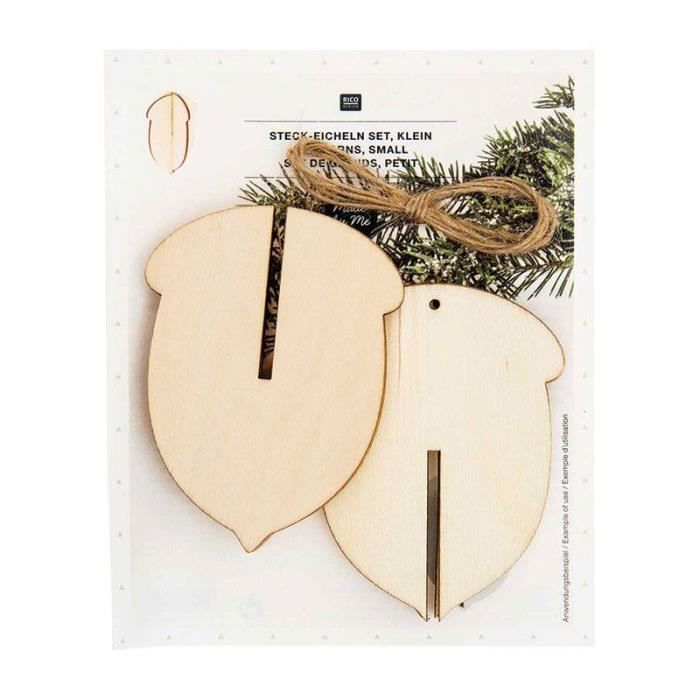 Suspensions en bois - Décorations de Noël - 3 glands en relief - Beige - 6 cm - Mixte