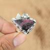 Natural Rhodonite 925 Silver Multi Stone Flower Adjustable Ring For Women