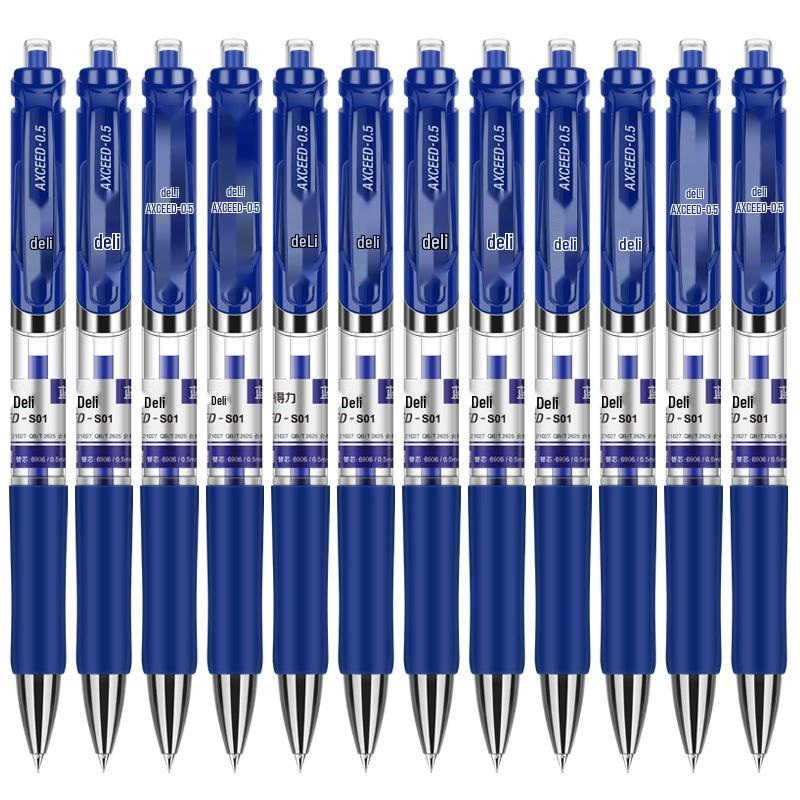 Deli 33388 0.5mm Gel Pen - Press-Type Bullet Tip for Business & Office Signatures