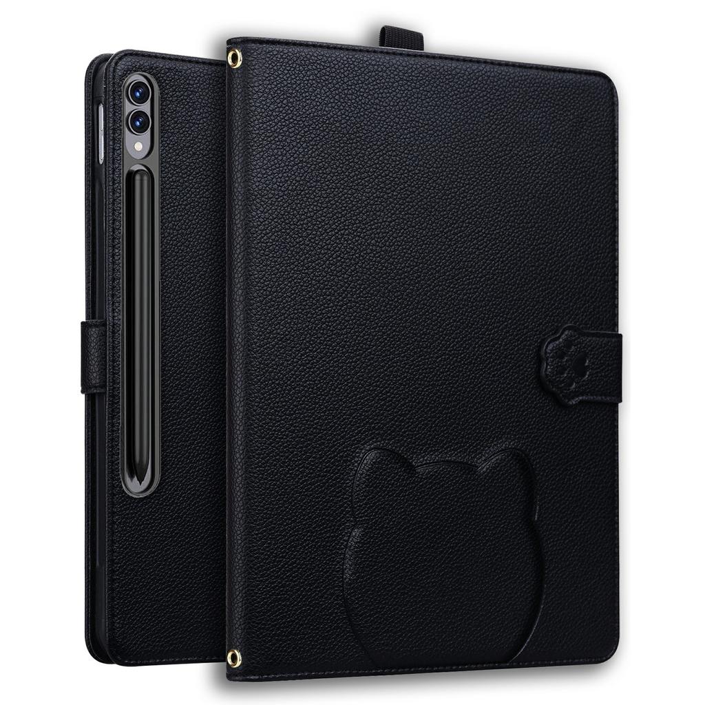 Brieftasche Hülle für Samsung Galaxy Tab S10 Ultra/S9 Ultra/S8 Ultra Leder Ständer Tischabdeckung mit Stifthalter, 3D-Effekt Katzenmuster