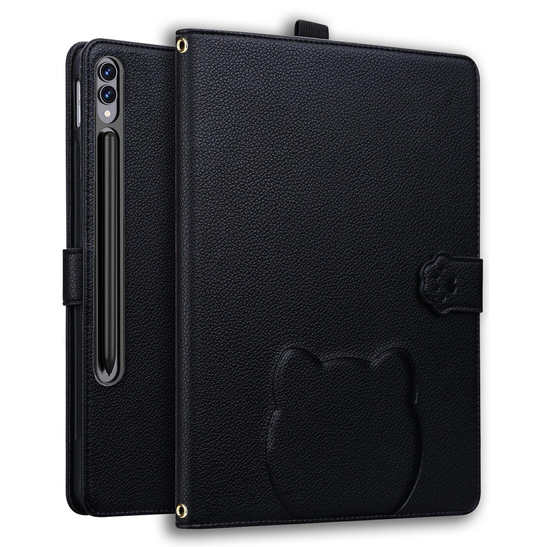 

Wallet Case for Samsung Galaxy Tab S10 Ultra/S9 Ultra/S8 Ultra Leather Stand Table Cover with Stylus Holder,3D Effect Cat Pattern Black