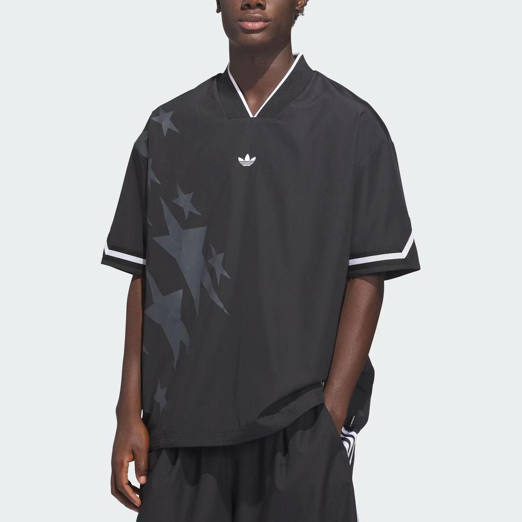 adidas Originals Black Unisex Star Print V-Neck Short-Sleeve T-Shirt KC3569