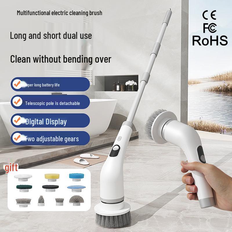 Electric Multi-functional Cleaning Brush with LCD & Retractable Handle for Fish Tanks, Kitchens, and Bathrooms