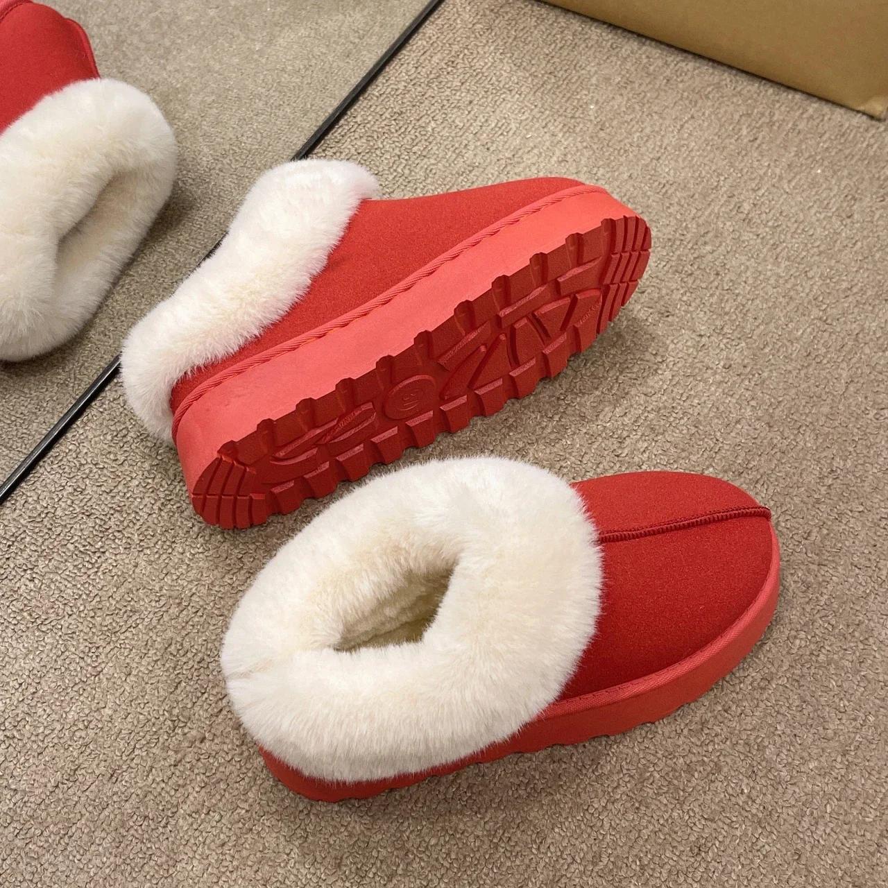 Модные женские тапочки из микрозамши с пушистой овечьей подкладкой мокасины до щиколотки тапочки-ботинки с эффектом памяти для дома и улицы без застежек 43 красный 4798₽