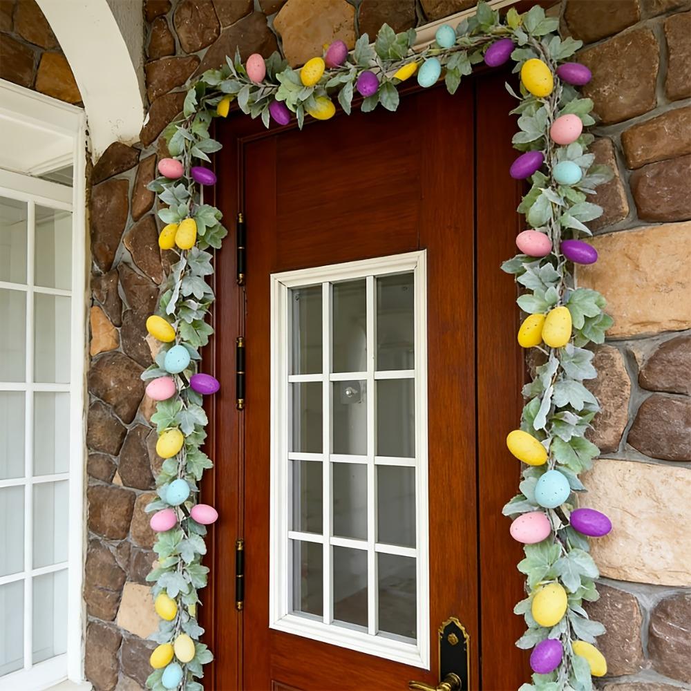 With Green Leaves Easter Egg Garland Plastic Faux Hanging Garland Spring Vine Garland  Office Party