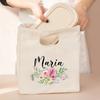 Flower Customized Canvas Handbag Vintage Travel Camping Lunch Bag Personalized Name Storage Lunch Box Large Capacity Cooler Bags