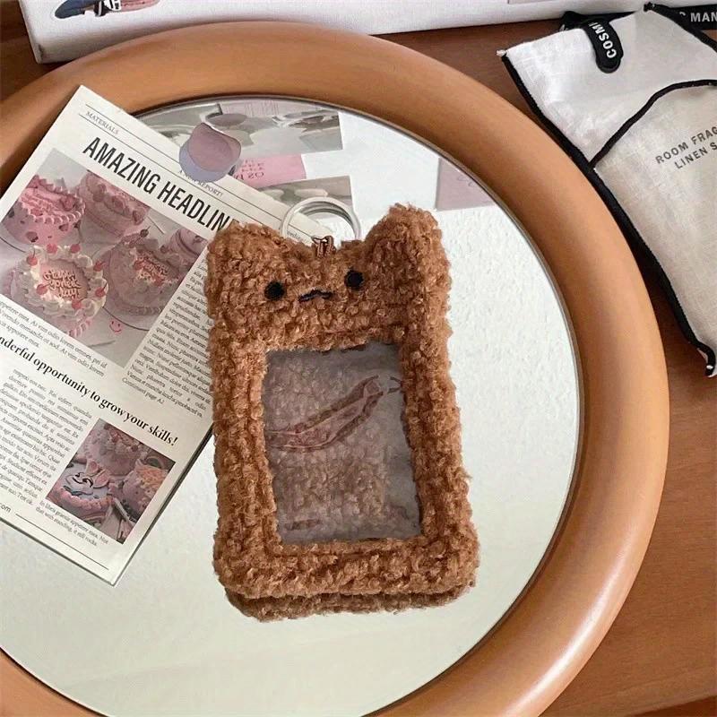 3 Inch Cute Cartoon Bear Rabbit Star Plush Photocard Holder Kpop Idol Photo Holder Girl Keychain ID Credit Protector Stationery