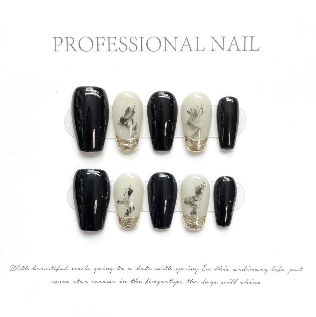 10pcs/set Purely Handmade Wearable Nails Removable Nail Art French Simple False Nails Finished Long and Short Nails