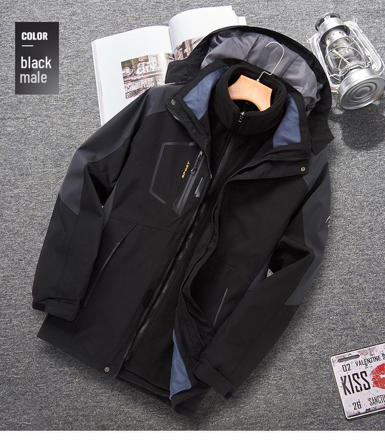 Outdoor Windproof 3-in-1 Detachable Mountaineering Suit with Two-Piece Fleece Liner