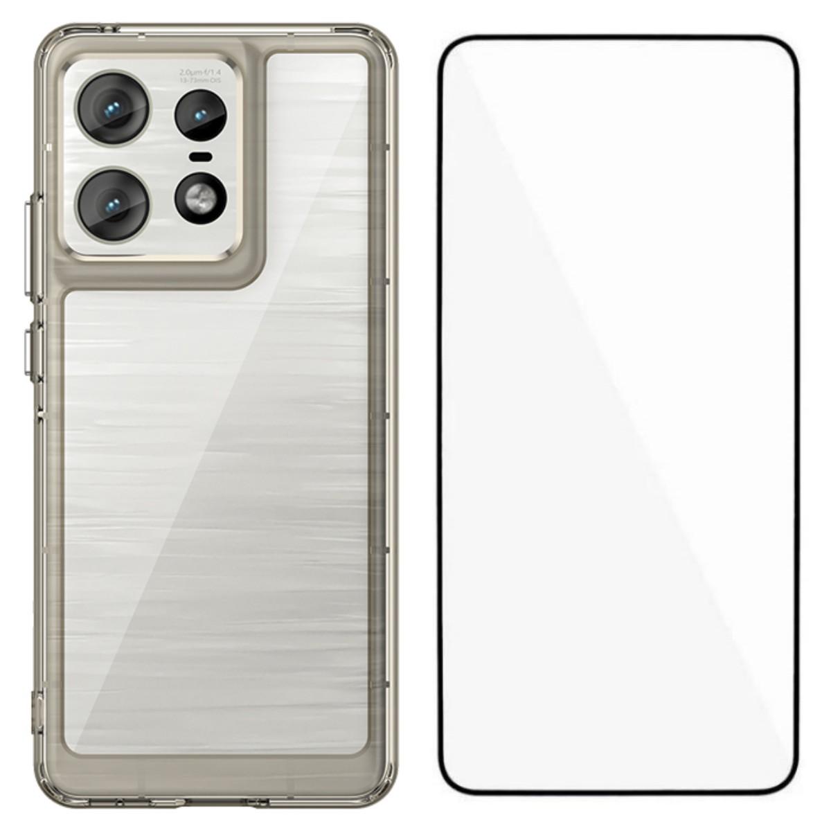 

Чехол для телефона Motorola Edge 50 Pro 5G WANLONFENG серии XC из ТПУ и акрила с закаленным стеклом (Большое отверстие для линзы) Transparent Grey