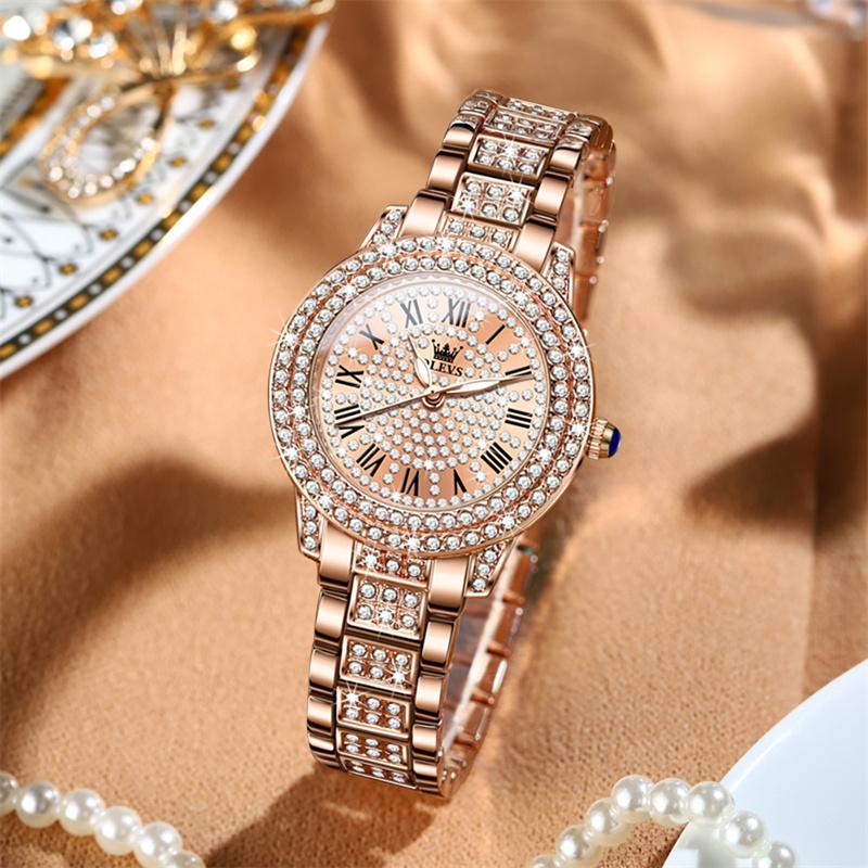 OLEVS Üst Marka Lüks Zarif Rose Gold Kol Saatleri Kadınlar İçin Moda Saatler Elmaslı Saat Reloj Mujer