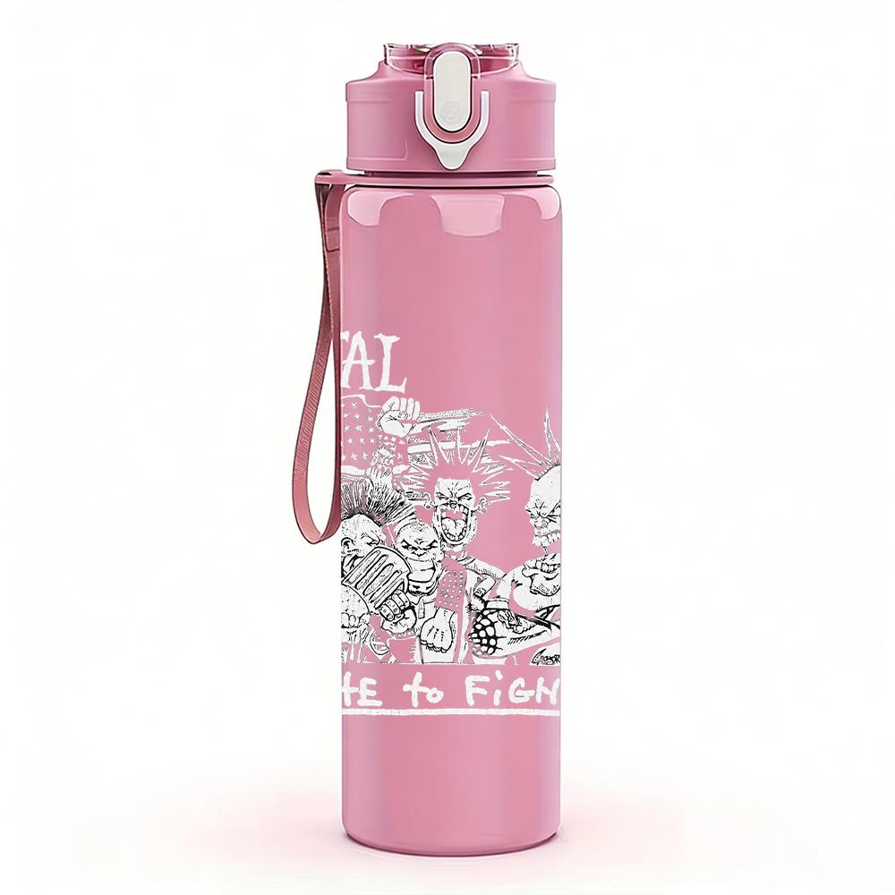 1PC Faint band group grey sketch print 750ml colorful plastic sports water bottle leakproof pop up lid with straw for outdoor work home use