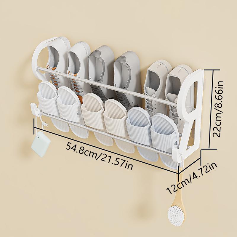 1Pcs Wall Mounted Shoe Rack Simple Bathroom Slipper Rack Multi-Functional Nail Free Kitchen Rack Hole Free Door Back Rack