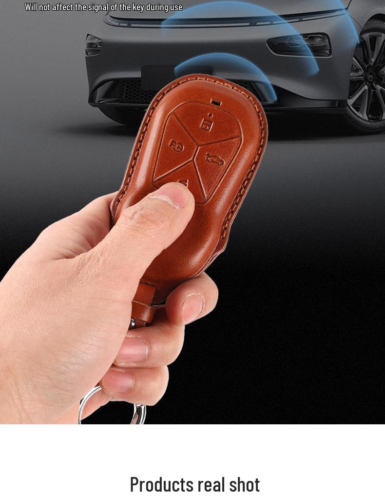 Genuine Leather Car Key Case for Xpeng P7, G3i, P5 - Handmade Cowhide High-End Retro Keychain Cover