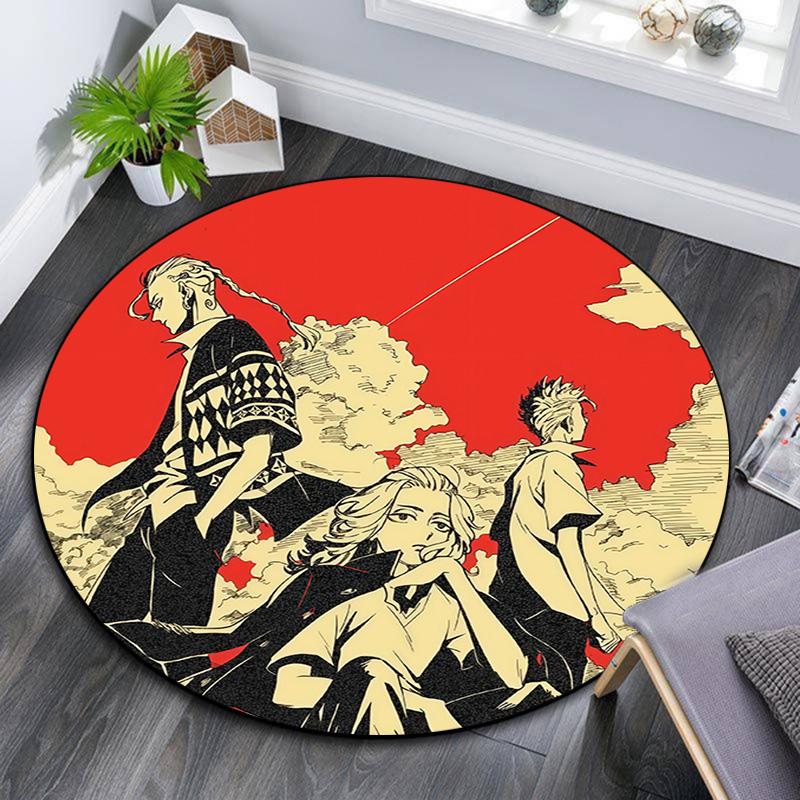 Tokyo Revengers Round Area Rug,Carpet Rug for Living Room Bedroom Sofa Playroom Decor,Non-slip Floor Mat