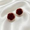 Ankara Red Flower Bead Stud Earrings for Women, Versatile Daily Temperament Unique Earrings, Korean Simple New Ear Accessory