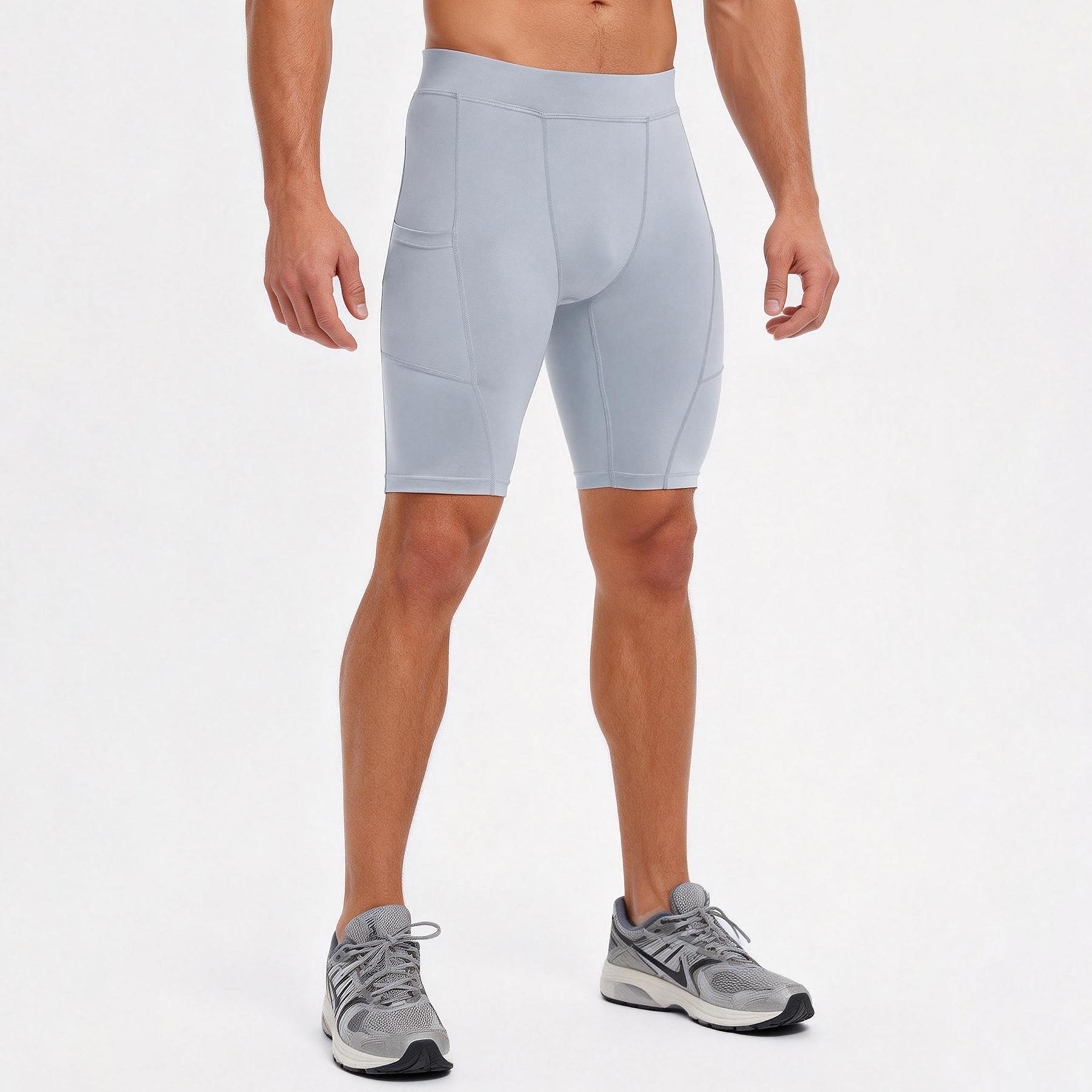 Men s Workout Tights Running Shorts Fitness Quick Dry Compression Pants M светло-серый