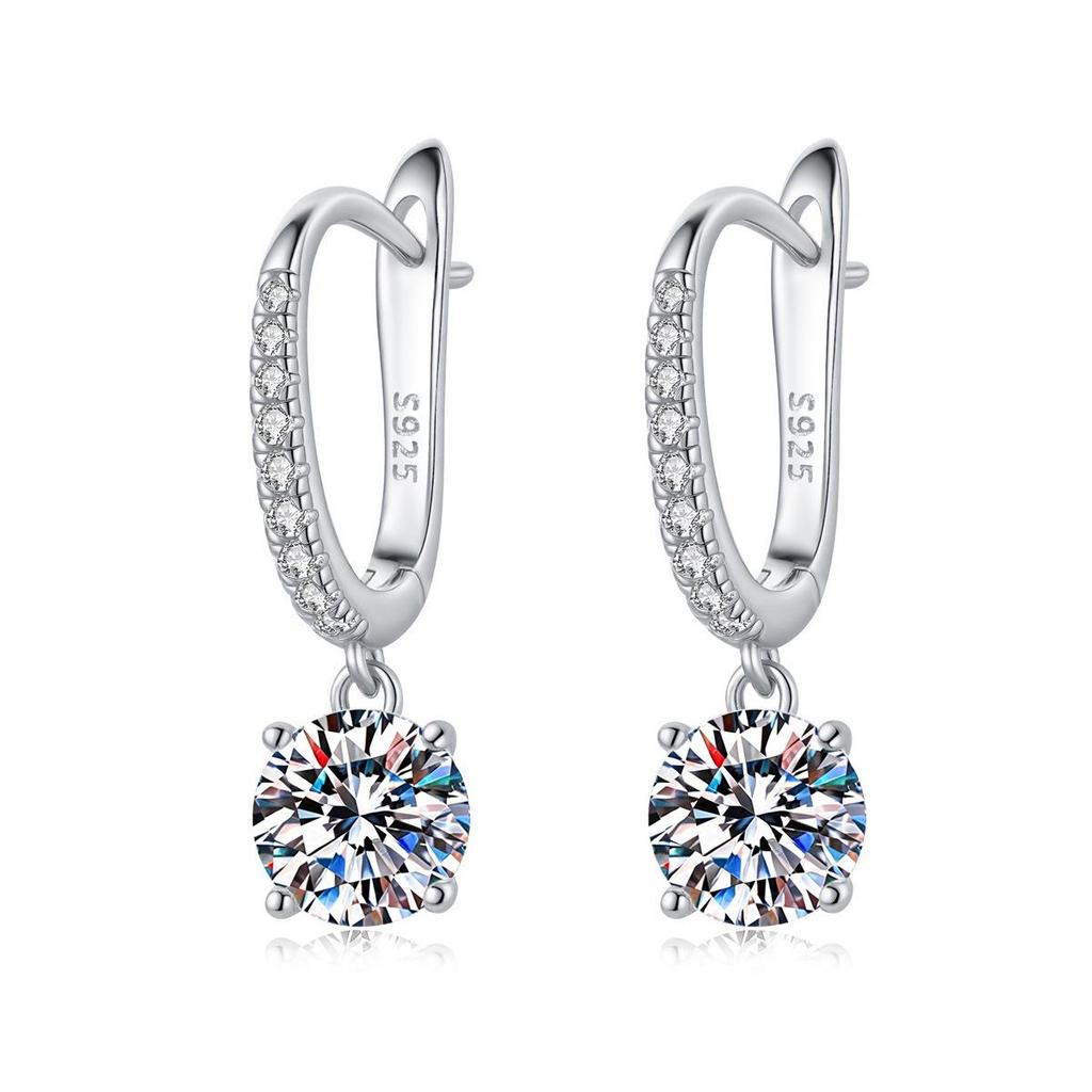 S925 Sterling Silver 2-Carat Moissanite Stud Earrings for Women