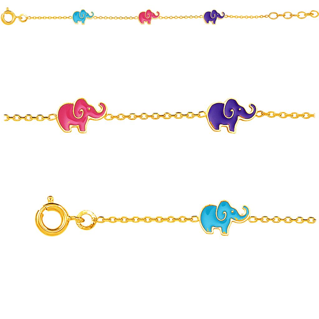 Altesse [P0148] - Children's Gold-plated Bracelet 'Elephants' Tutti Frutti - 17 Cm