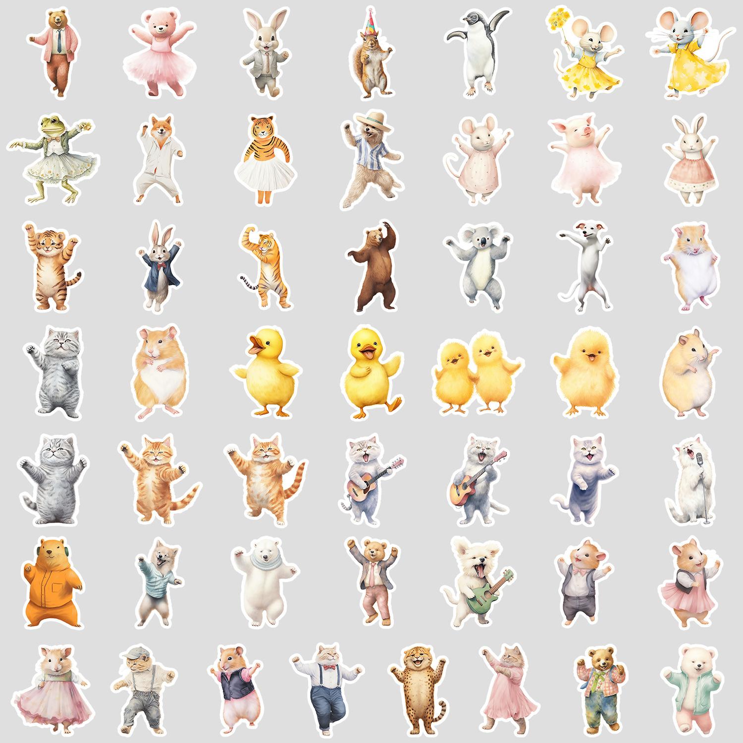 

50 Милых Животных, Танцующих на Ветру, Граффити-Наклеек, Водонепроницаемые Декоративные Наклейки для Водного Стакана, Чемодана, Креативные Наклейки с Животными