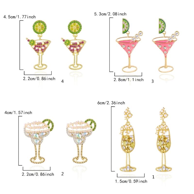 Stylish Wine Glass Earrings Featuring Lemon Charm And Crystals For Women Girls