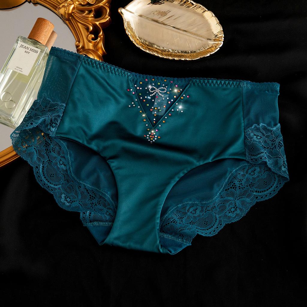 Mit Diamanten verzierte Mid-Waist-Spitzen-Slips Sexy und atmungsaktive Damen-Triangel-Slips