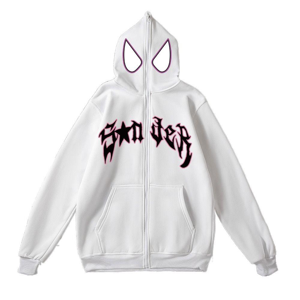 

Oversized Spider Print Hoodies Zip Up Sweatshirt Coat Cool Men Streetwear Hoodies Female L белый