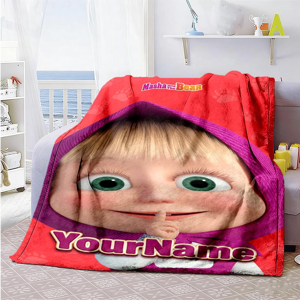 Masha Bear Customize Your Name Blanket Lightweight Personalized Blanket Durable Comfort for Bed Home Decor Office Nap Four Seasons Multipurpose