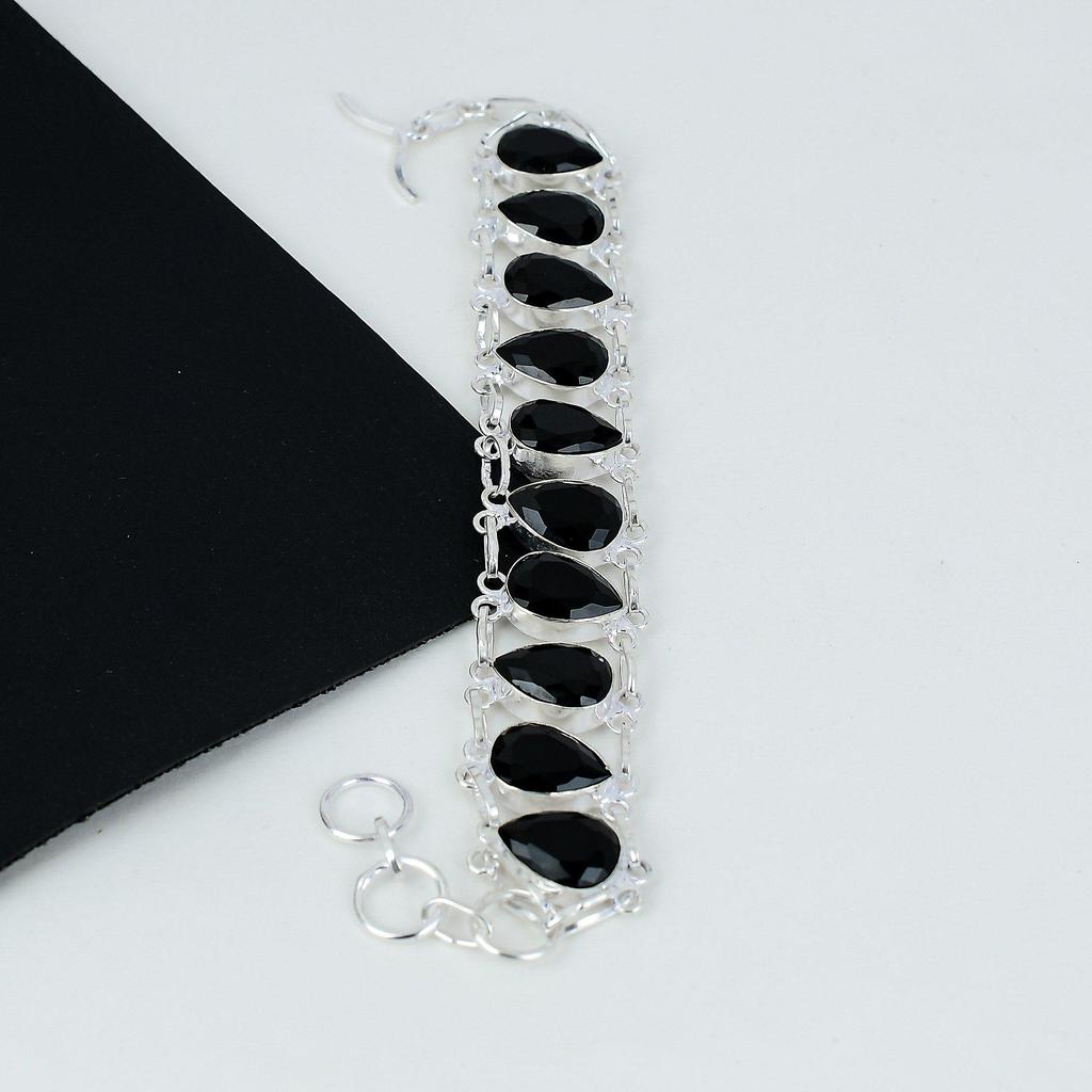 Schwarzes Spinell Armband Schwarzer Spinell Edelstein Handarbeit 925 Sterling Silber Armband Schwarzes Spinell Armband als Geschenk Schwarzes Armband für Sie