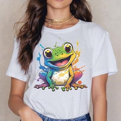Camiseta com Estampa de Sapo Feminina Masculina Camisetas Camiseta de Gola Redonda Roupas Femininas Roupas Estéticas Camisa