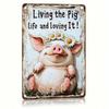 Metal Wall Art Pig Sign, Vintage Farmhouse Kitchen Decor 8x12 Inch