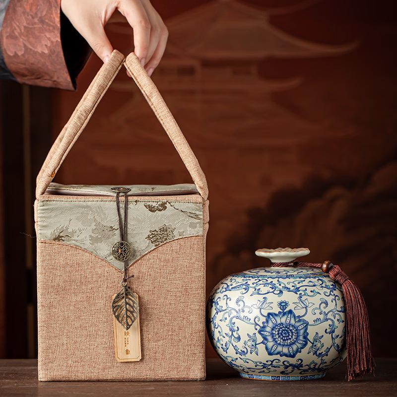 Cha Xun Ru Kiln Blue & White Ceramic Tea Caddy