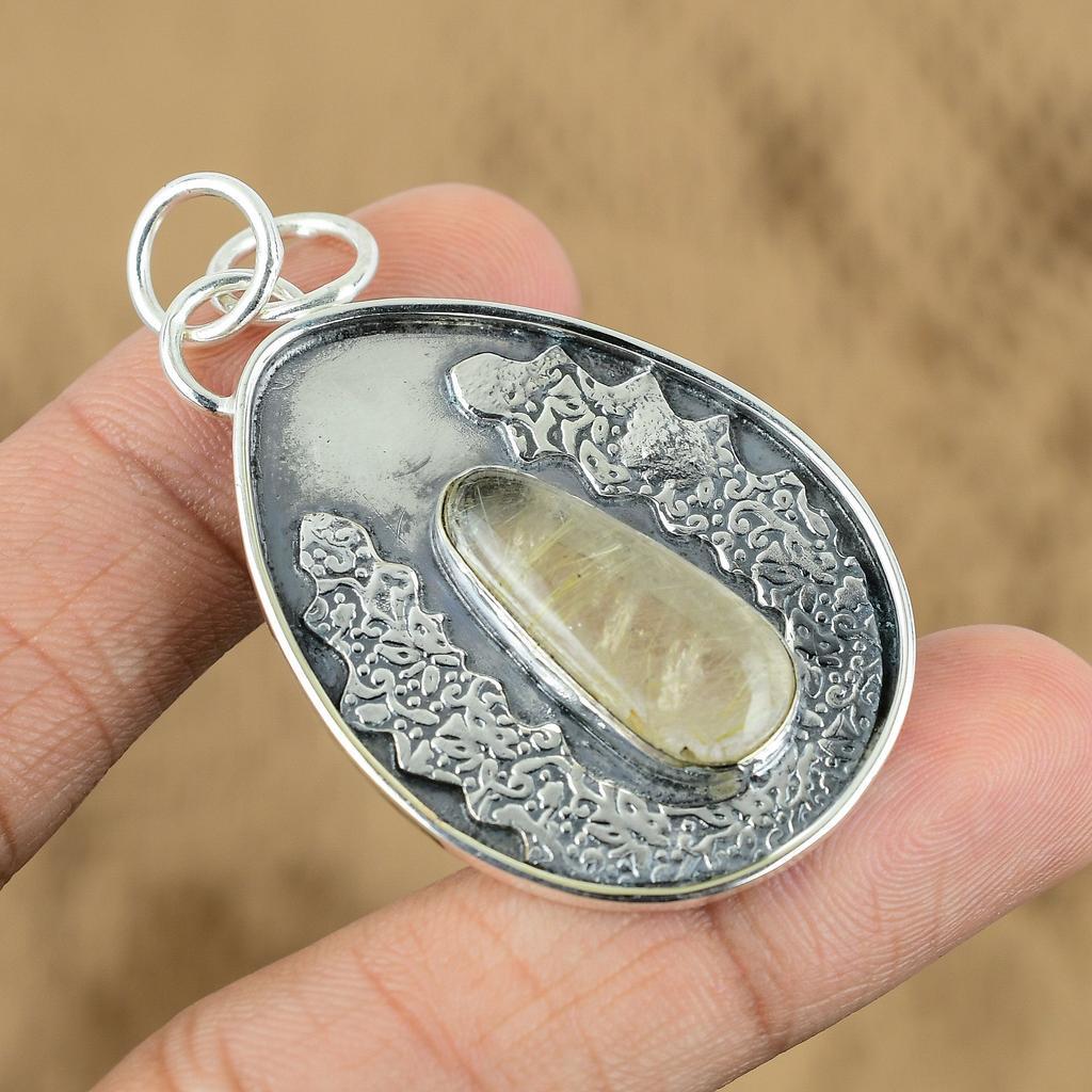 Naturlig Gyllene Rutil Ädelstenshalsband Vitt 925 Sterling Silver Indiska Smycken