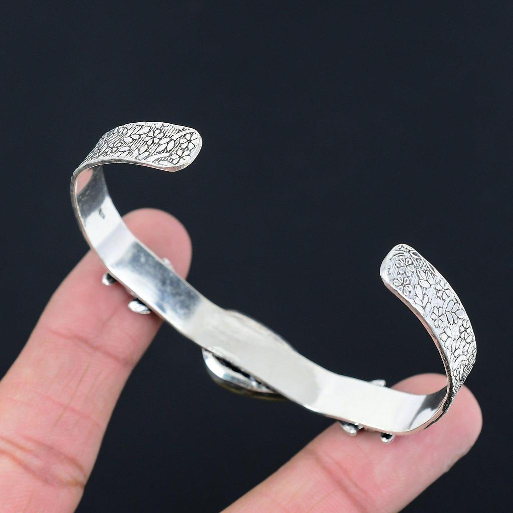 Sisters Day Deal Polychrome Jasper Stone 925 Silver New Flower Bangle Bracelet