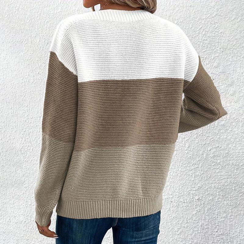 Women Spring Autumn Sweaters O-neck Stripe Knitted Fashion Long Sleeve Casual Color Collision Short Tops Korean Style Top