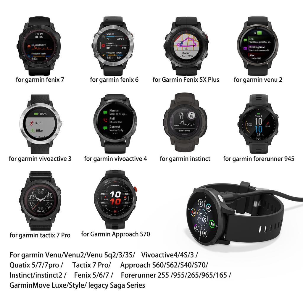 Kabel 2 v 1 pro nabíjení hodinek pro Garmin Venu2/Venu Sq2/3/3S Fenix 5/6/7 Vivoactive4/4S/3 Nabíjecí kabel pro Forerunner 255/945/265