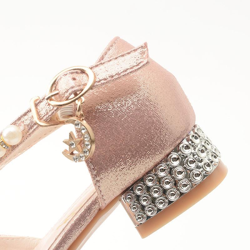 Korean-style Girls' High-heeled Shoes with Sparkling Diamonds and Sequins, Princess Shoes for Young and Older Girls, Student Performance Shoes