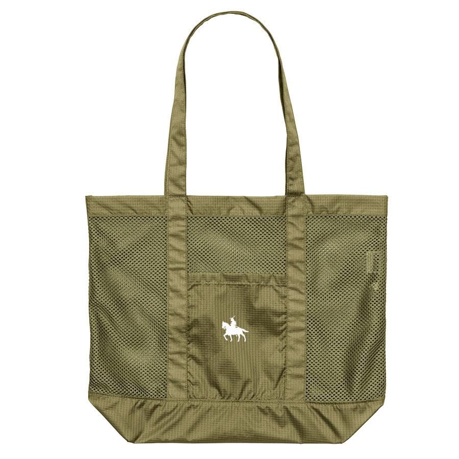 

Date Masamune Mesh Tote Bag, Large (19L Capacity) with Pocket, Ripstop Fabric, Sendai Equestrian Statue Print, A4 Size, Lightweight, Perfect for Hot