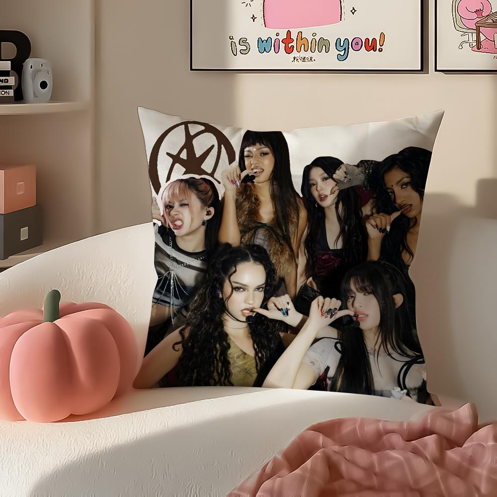 Pop Girl Group KKATSEYE Cushion Cover Pillowcase Short Plush Invisible zipper Room Sofa Cushion Cover