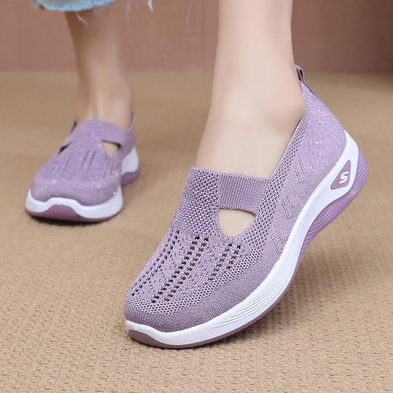 Mom shoes summer one-pedal women's casual single shoes soft sole comfortable middle-aged and elderly walking shoes