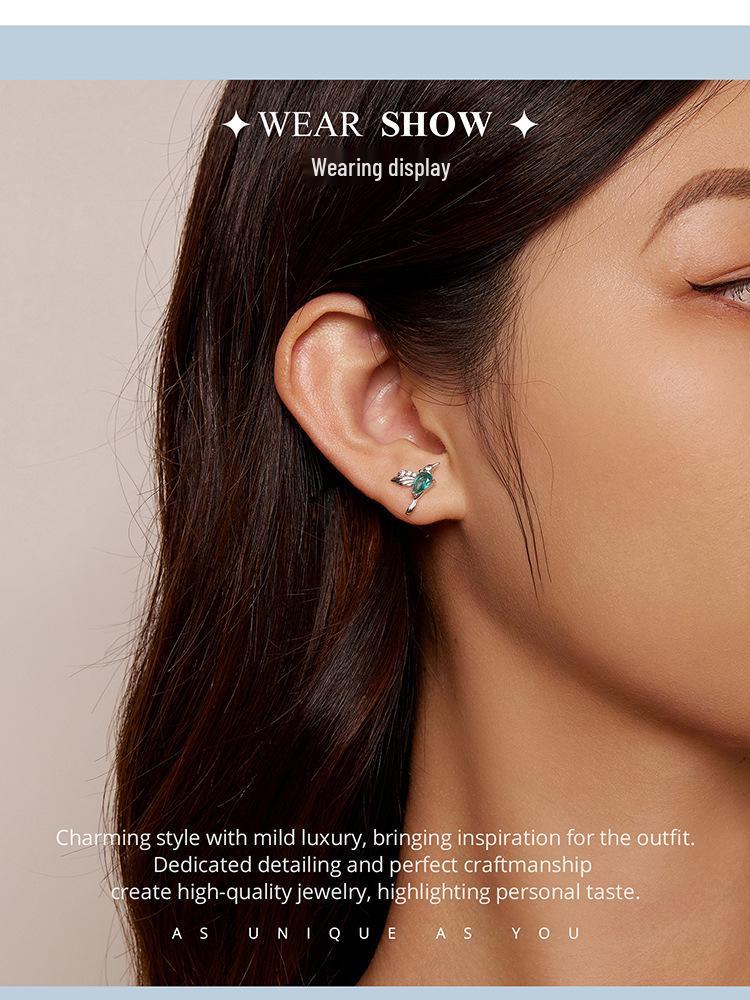 Avle S925 Sterling Silver Light Green Teardrop Hummingbird Earrings