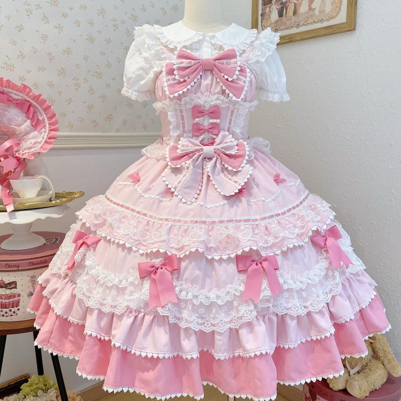 Summer Sweet Lolita Dress Cute Princess Lace Sweet Laminated Long