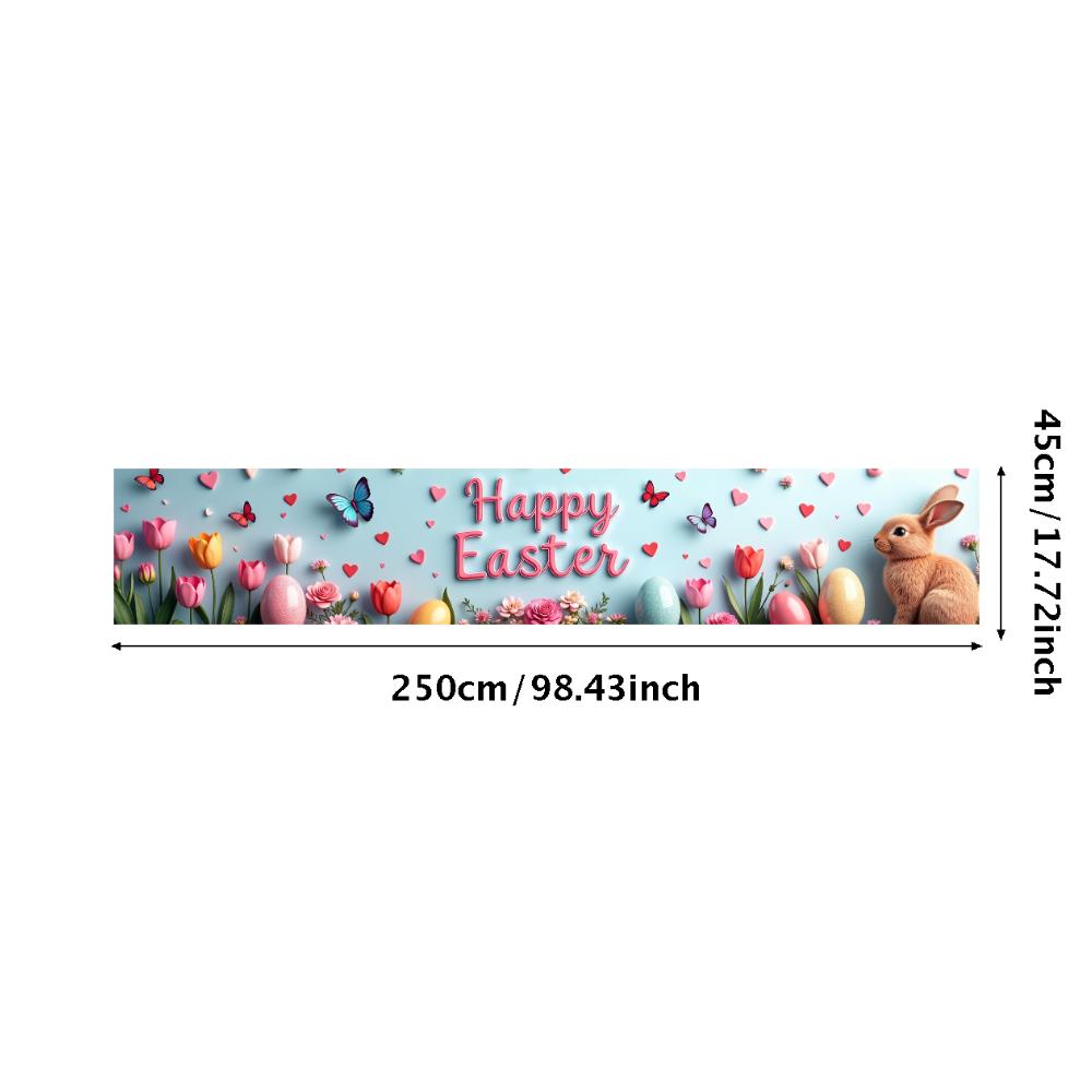 Happy Easter Banner Bunny Ears With Colorful Eggs Butterflies Backdrop Decorations Spring Celebration Background Party Supplies